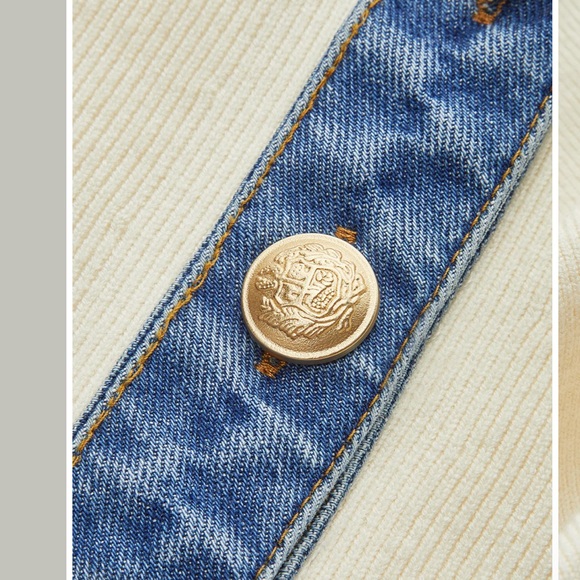 Commense Denim Trim Knit Vest with Metal Buttons size small Color offwhite - Picture 4 of 4